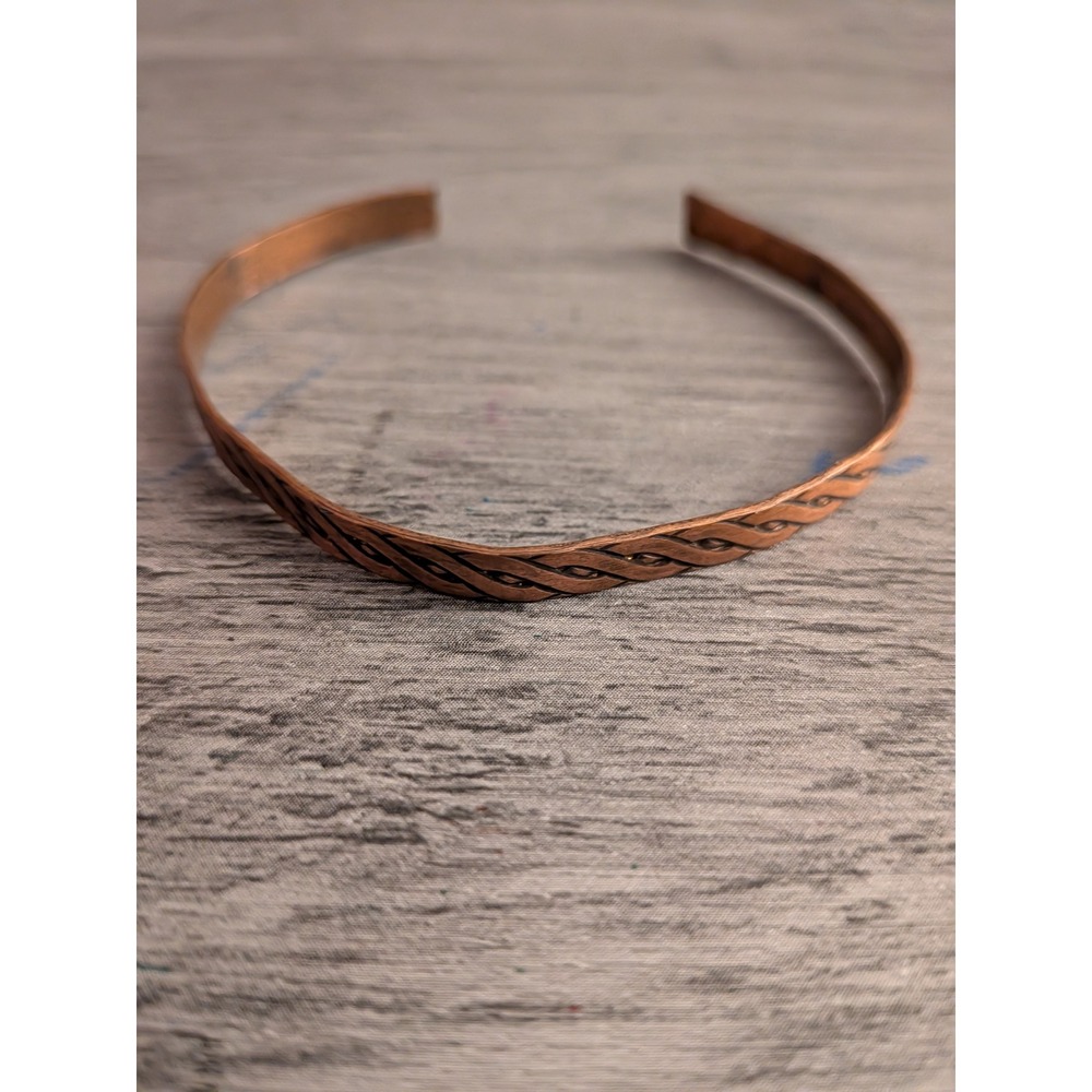 Vintage Copper Braided Cuff Bracelet Minimalist Boho Bangle